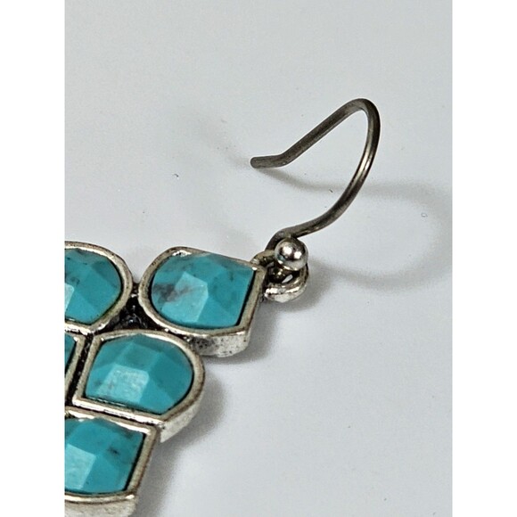 Vintage Boho Turquoise Dangle Earrings Silver Tone Geometric Drop Jewelry - Picture 6 of 9